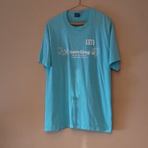 Vintage 80s Aqua Blue U of MN Bowling Graphic Tee, sz XL